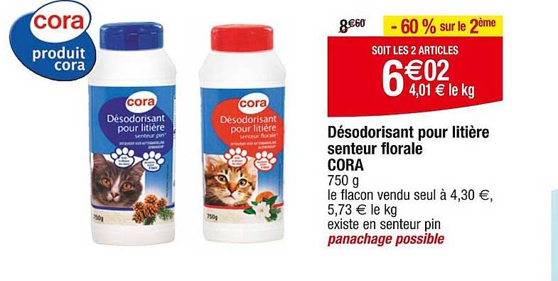 désodorisant pour litière senteur florale cora