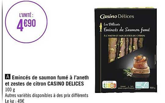 émincés de saumon fumé à l'aneth et zestes de citron casino délices