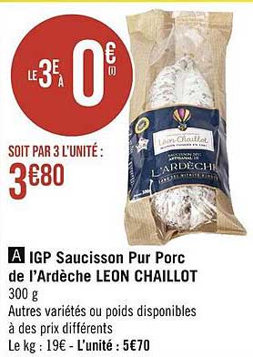 igp saucisson pur porc de l'ardèche léon chaillot
