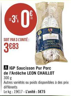 igp saucisson pur porc de l'ardèche leon chaillot
