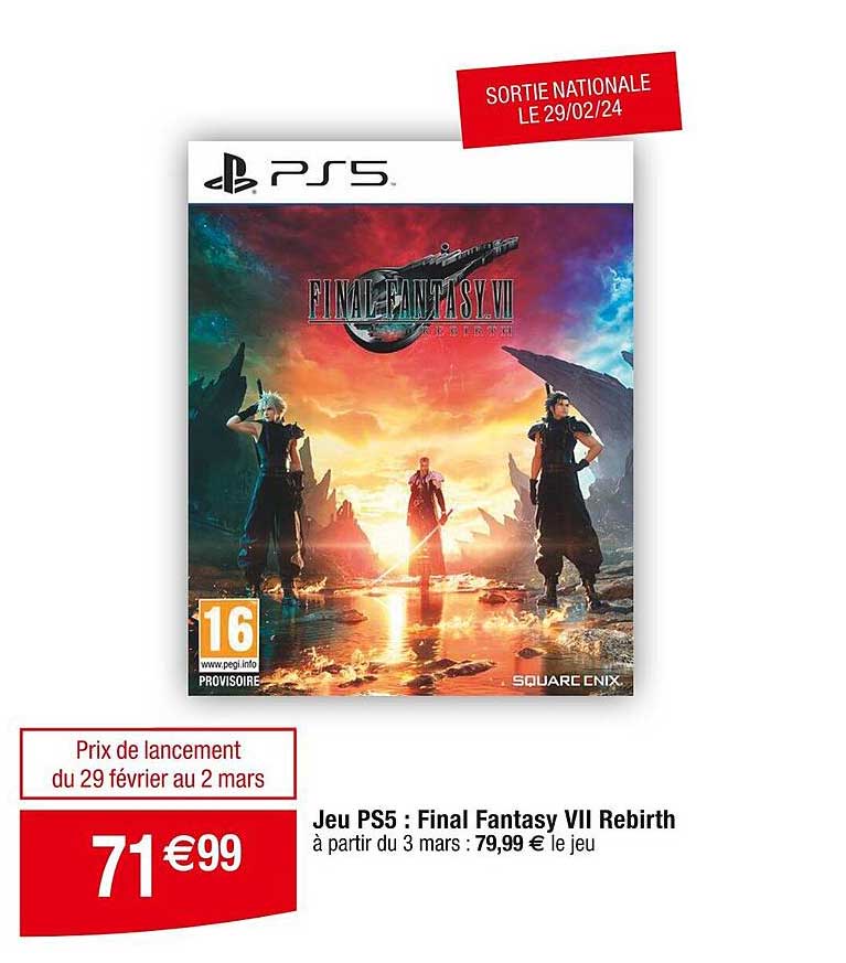 jeu ps5 : final fantasy vii rebirth