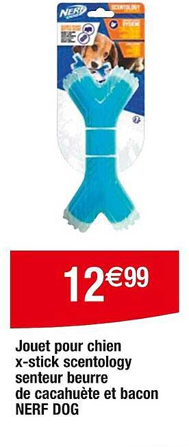 jouet pour chien x-stick scentology senteur beurre de cacahuète et bacon nerf dog