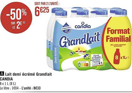 Lait Demi écrémé Grand Lait Candia
