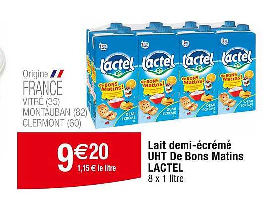 lait demi-écrémé uht de bons matins lactel