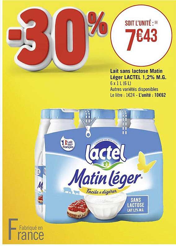 lait ssans lactose matin léger lactel 1,2% mat. gr.