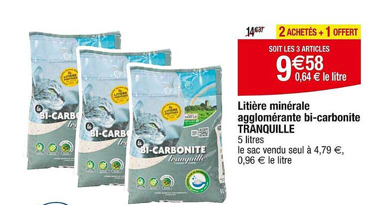 Litière Minérale Agglomérante Bi-carbonite Tranquille