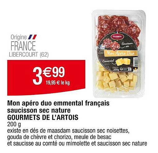 mon apéro duo emmental français saucisson sec nature gourmets de l'artois