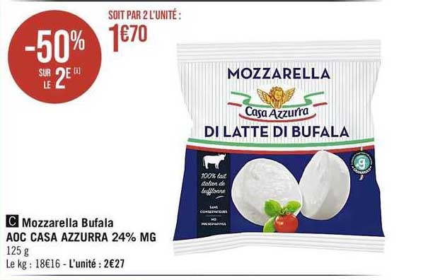 mozzarella bufala aoc casa azzurra 24% mg