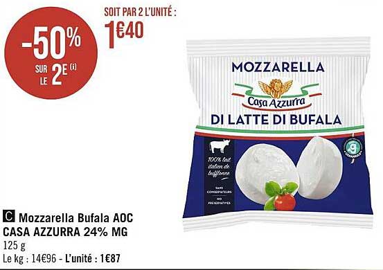 mozzarella bufala aoc casa azzurra 24% mg