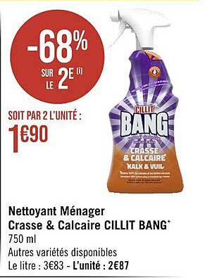 nettoyant ménager crasse & calcaire cillit bang