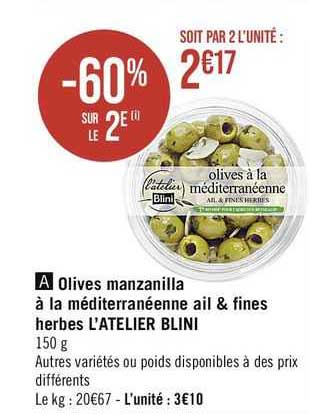 olives manzanilla à la méditerranéenne ail & fines herbes l'atelier blini