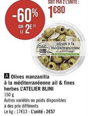 olives manzanilla à la méditerranéenne ail & fines herbes l'atelier blini