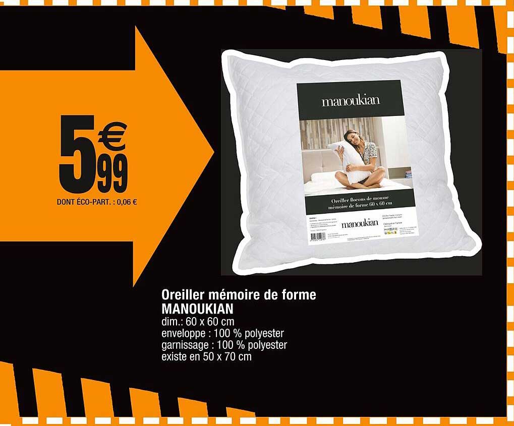oreiller mémoire de forme manoukian