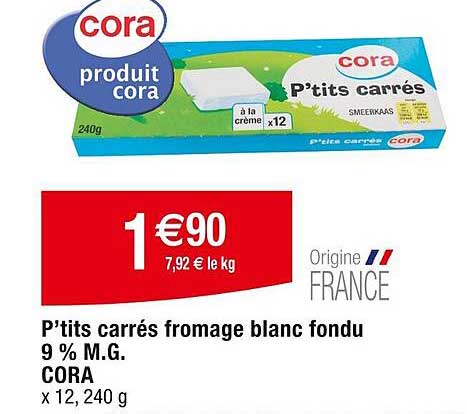 p'tits carrés fromage blanc fondu 9% m.g. cora