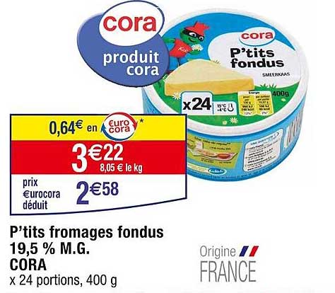 p'tits fromages fondus 19.5% m.g. cora