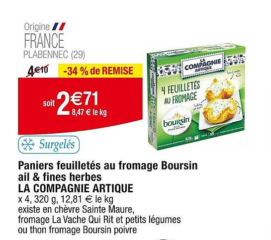 paniers feuilletés au fromage boursin ail & fines herbes la compagnie artique
