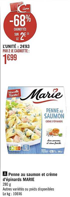Penne Au Samon Et Crème D'épinards Marie