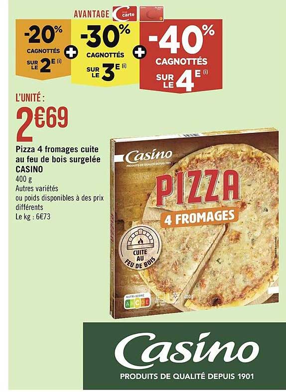 Pizza 4 Fromages Cuites Au Feu De Bois Surgelés Casino