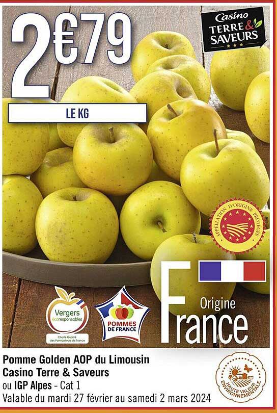 pomme golden aop du limousin casino terre & saveurs ou igp alpes