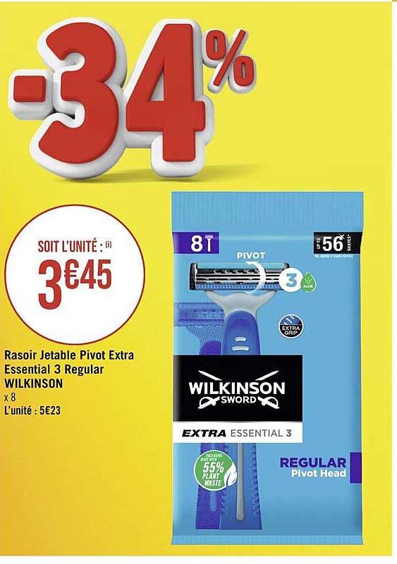 rasoir jetable pivot extra essential 3 regular wilkinson