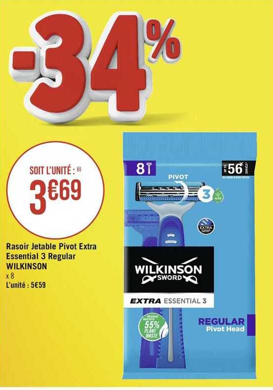 rasoir jetable pivot extra essential 3 regular wilkinson