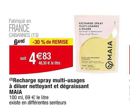recharge spray multi-usages à diluer nettoyant et dégraissant maia