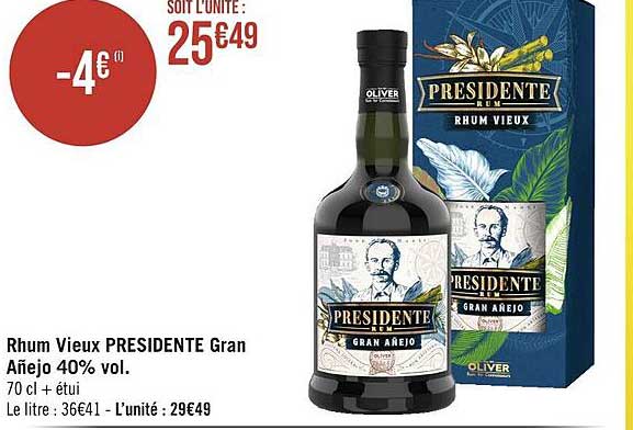 rhum vieux présidente gran añejo 40% vol