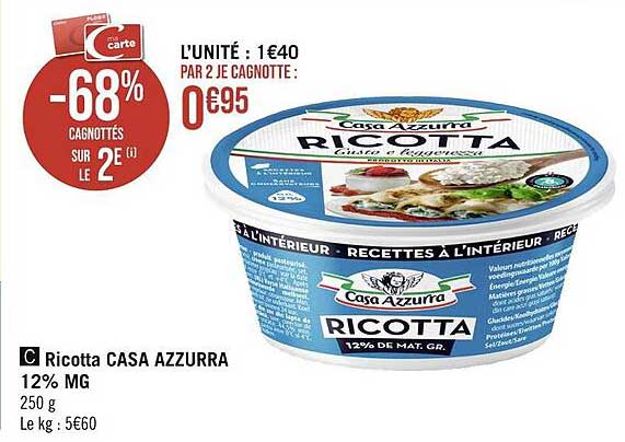 ricotta casa azzurra 12% mg