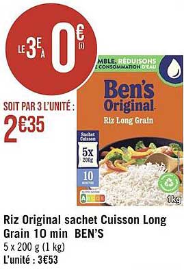 riz original sachet cuisson long grain 10 min ben's