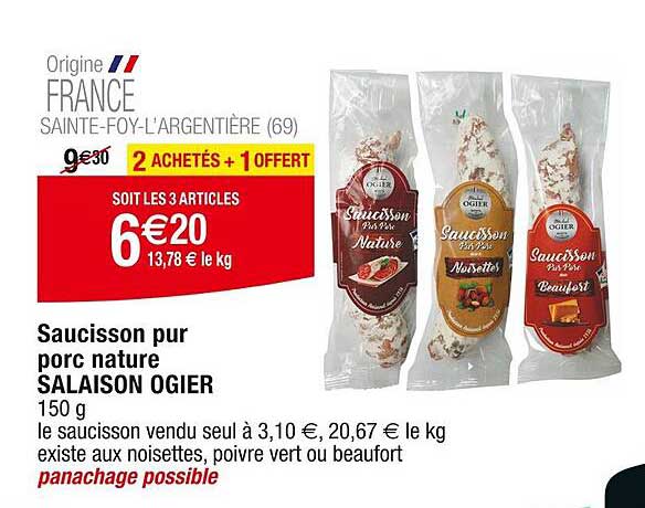 saucisson pur porc nature salaison ogier