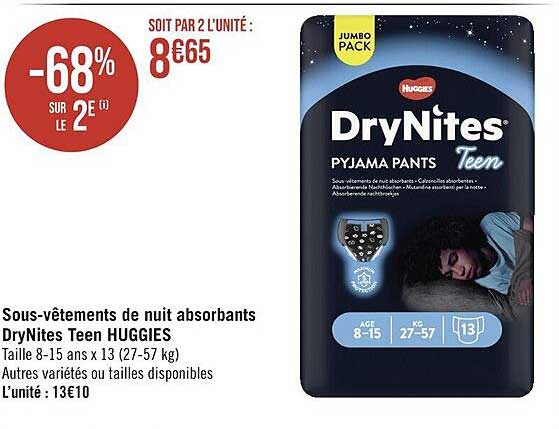 sous-vêtements de nuit absorbants dryNites teen huggies