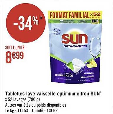 tablettes lave vaisselle optimum citron sun