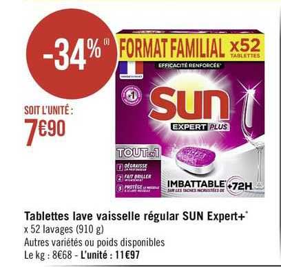 tablettes lave vaisselle régular sun expert+