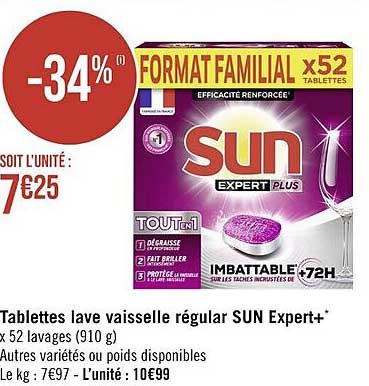 tablettes lave vaisselle régular sun expert+