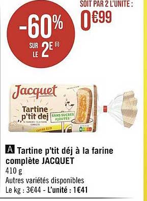 Tartine P'tit Déj à La Farien Complète Jacquet