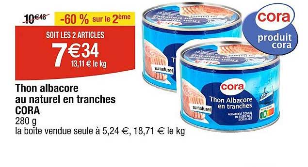 Thon Albacore Au Naturel En Tranches Cora