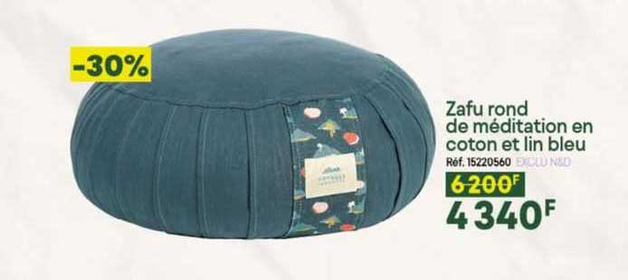 Zafu Rond De Méditation En Coton Et Lin Bleu