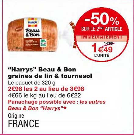 "harrys" beau & bon graines de lin & tournesol