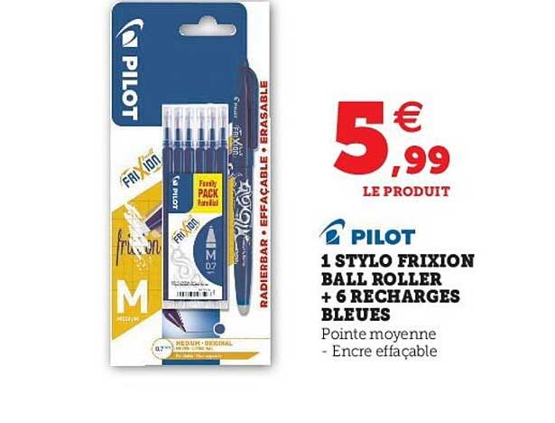 1 Stylo Frixion Ball Roller + 6 Recharges Bleues