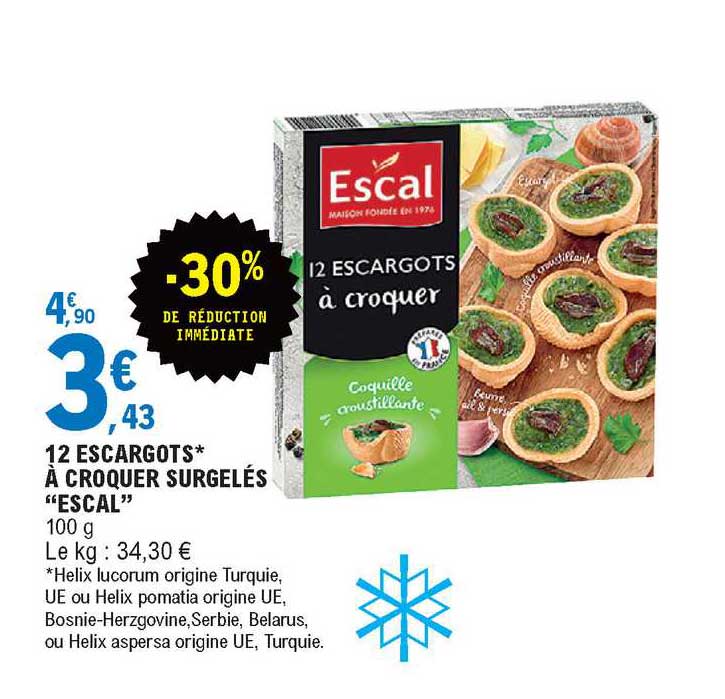 12 escargots à croquet surgelés "escal"