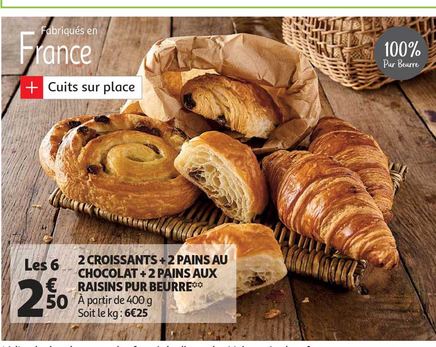 2 Croissants + 2 Pains Au Chocolat + 2 Pains Aux Raisins Pur Beurre