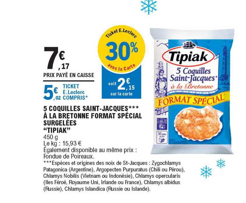 5 coquilles saint-jacques à la bretonne format spécial surgelées "tipiak"