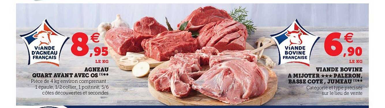 agneau quart avant avec os, viande bovine à mijoter paleron, basse côte, jumeau