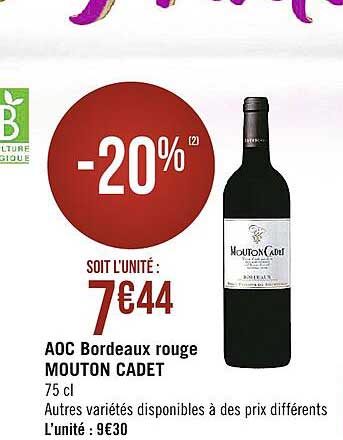 Aoc Bordeaux Rouge Mouton Cadet