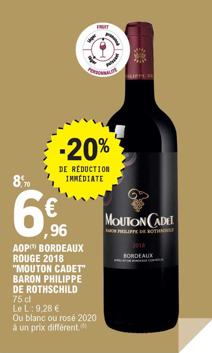aop bordeaux rouge 2018 "mouton cadet" baron philippe" de rothschild