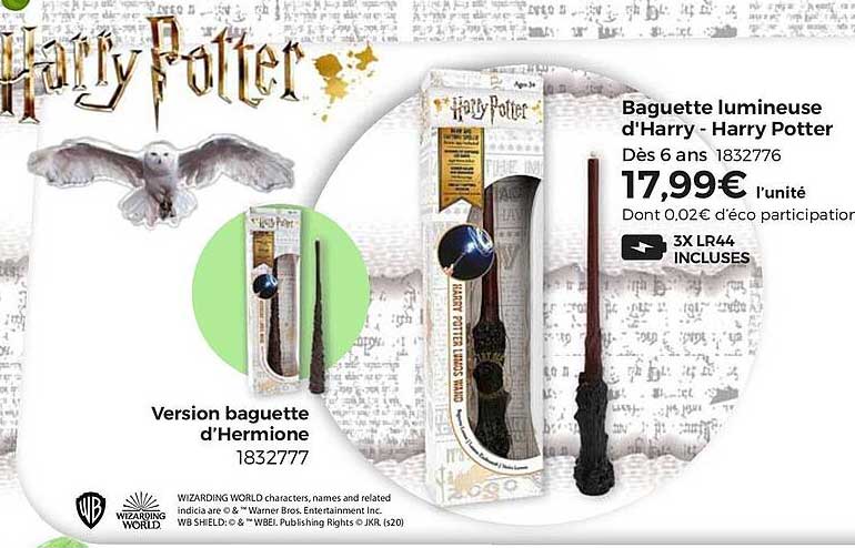 baguette lumineuse d'harry - harry potter , version baguette d'hermione