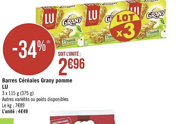 barres céréales grany pomme lu