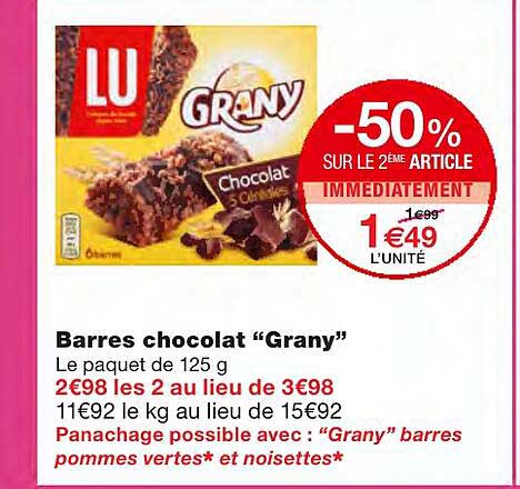 barres chocolat "grany"