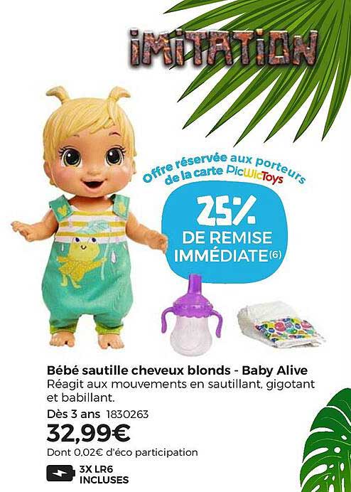 bébé sautille cheveux blonds - baby alive