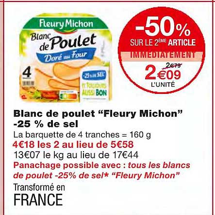 blanc de poulet "fleury michon" -25% de sel